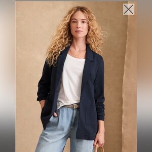 NWOT GARNET HILL Relaxed Knit Blazer Size 16 Navy Tencel Wool